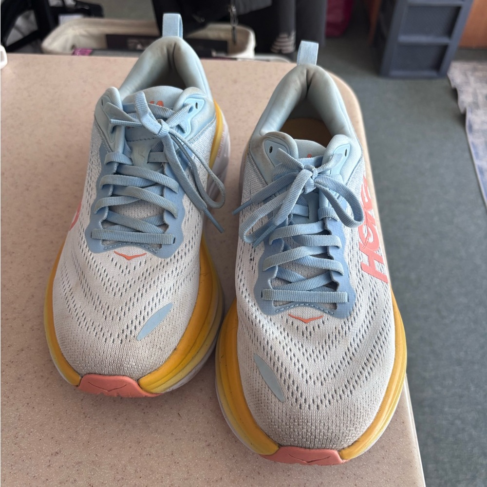 Hoka Women's Light Blue and Yellow Running Shoes